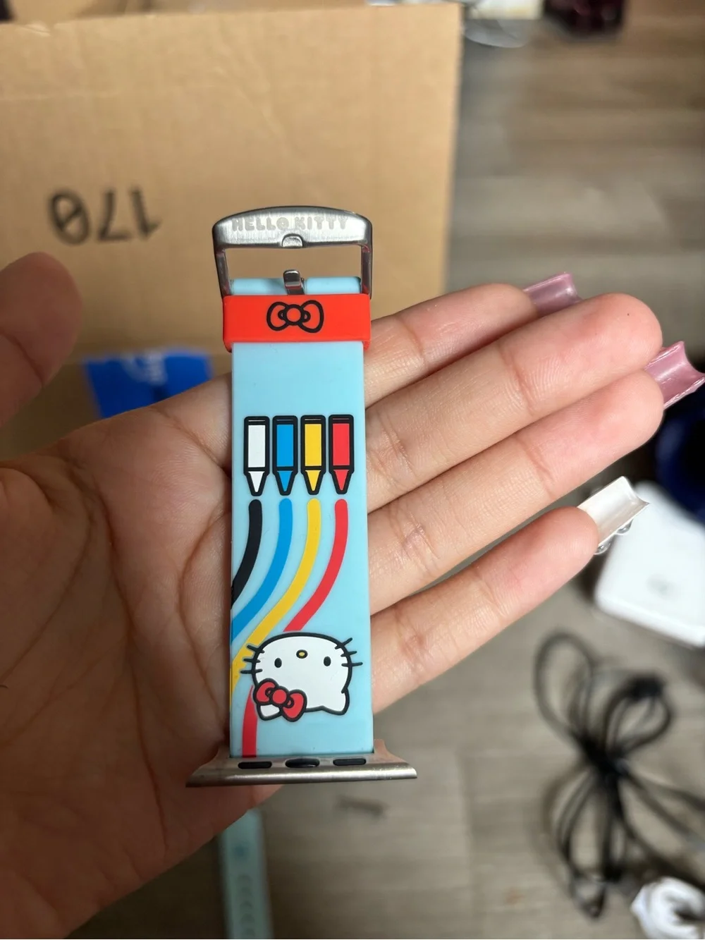 Sanrio Hello Kitty Light Blue and Red Silicone Apple Watch SE Band